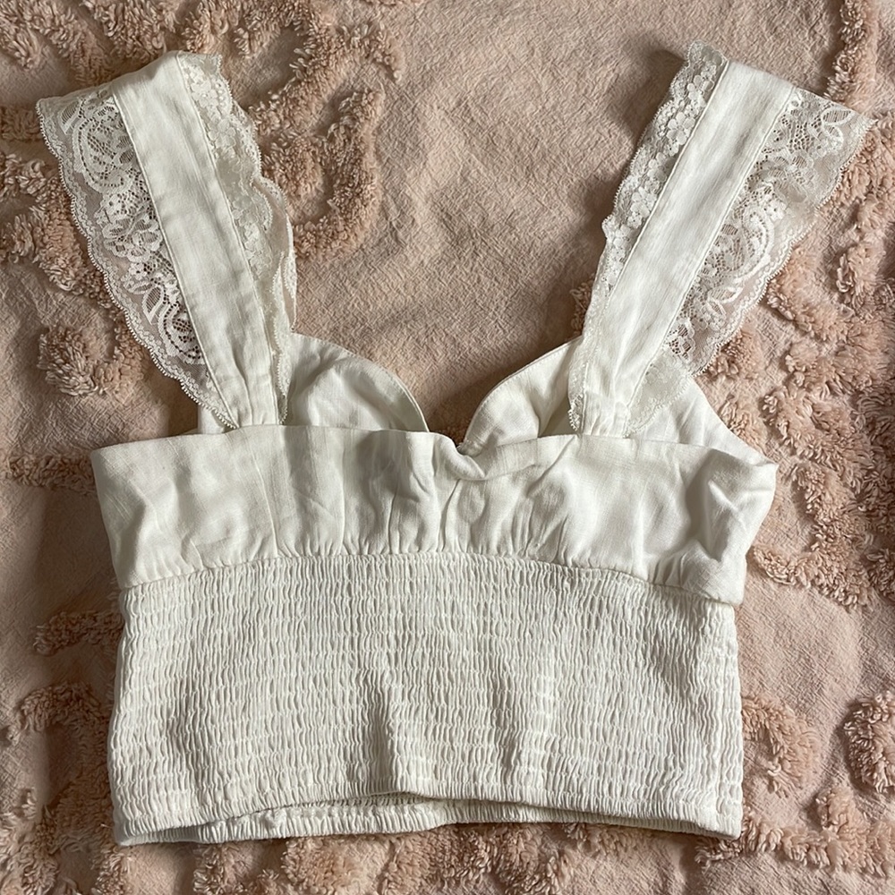 White Smocked & Lace Crop Top NWOT - Picture 5 of 7